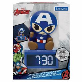 LEXIBOOK AAALY18828 Reloj Despertador Digital Capitán América con Luz Nocturna y Sonido 3D Infantil