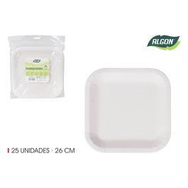 Algon Set de 25 Platos de Cartón Cuadrado con Laca de Soja, 26 cm (15 Unidades)