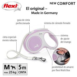 Flexi Correa New Comfort M Cinta 5M Rosa Bicolor, Fabricada en Plástico, Nylon y Metal, con Freno Optimizado y Mayor Control