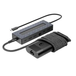 HP Universal USB-C Hub Multiport 7 Puertos, Cargador para Portátil y Estación de Acoplamiento Dual 4K HDMI DisplayPort