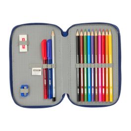 Safta Plumier Doble con Contenido 29 Piezas FC Barcelona Navy Blue - Estuche Escolar 12.5x19.5x4cm para Niños +3 Años