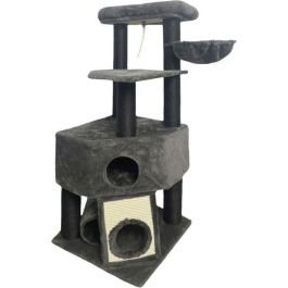 GUILY Rascador para gatos gris oscuro - 50 x 50 x 141 cm - Gris oscuro - 2 plataformas, 1 percha, 1 cabaña, 1 rampa, 1 túnel