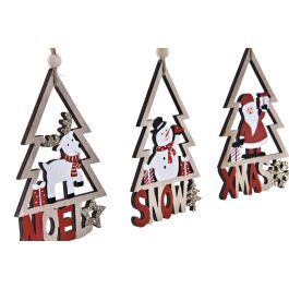 DKD Home Decor Decoración Colgante Navidad Tradicional MDF Rojo Natural Blanco Surtido 24 Unidades Alto 12 cm