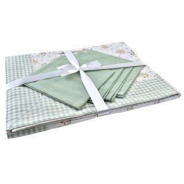 DKD Home Decor Mantel Shabby Vichy sweet de Poliéster Verde 150x150 cm. Juego de 5 Manteles de Mesa.