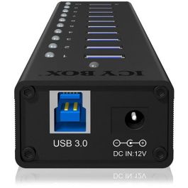 ICY BOX IB-AC6110 Hub USB 3.2 Gen 1 de 10 Puertos Tipo-A, Aluminio, con Fuente de Alimentación, 5000 Mbit/s, Negro