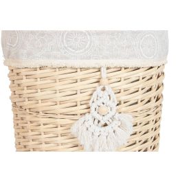 DKD Home Decor Cesta Ropa Boho de Mimbre y Poliéster Natural 45 x 55 x 45 cm Set de 3 unidades