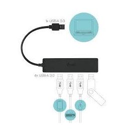 I - tec Hub USB 3.0 Delgado con 4 Puertos USB 3.0 y Cable Integrado