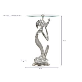 DKD Home Decor Mesita Auxiliar Indio Plateada Transparente con Estructura de Aluminio y Tapa de Cristal Desmontable 46x72x46 cm