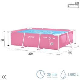 Piscina desmontable rectangular iscina small frame familiar rosa (capacidad 1662 litros) 220x150x60 cm. Piscina desmontable rectangular iscina small frame familiar rosa (capacidad 1662 litros) 220x150x60 cm.