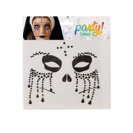 Joyas Faciales Adhesivas Lágrimas Negras y Cruz Sagrada para Disfraz de Monja Diabólica o Terror Halloween