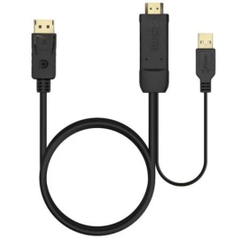 AISENS - CABLE CONVERSOR ACTIVO HDMI 2.0 + USB ALIM. A DISPLAYPORT V1.2, HDMI/M-USB/M-DP/M, NEGRO, 1.8M