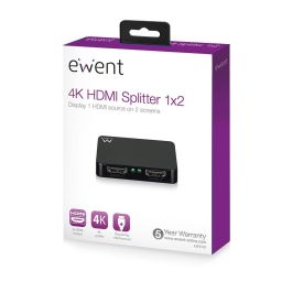 Ewent EW3720 Splitter 4K HDMI 1x2 Divisor para 2 Televisores con Soporte 3D y Audio HD, Plug and Play