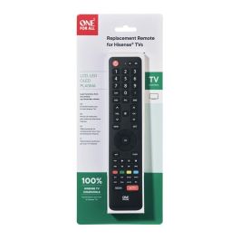 One For All URC1916 Mando a distancia universal para televisores Hisense, 100% compatible, no necesita programación, Negro