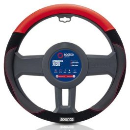 Sparco SPCS122RS Funda de Volante Universal Rojo para Diámetros 37-38cm, Fabricada en Ante PVC, Agarre Cómodo y Antidesgaste