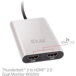 Club3D Adaptador Thunderbolt 3 a 2x HDMI 2.0 4K@60Hz activo USB-C para Mac y PC (3840x2160 Píxeles)