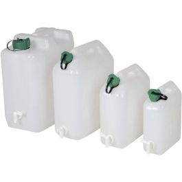 Bidón extra fuerte con grifo rebosadero para agua limpia de 35 litros, tapón 30 mm, dimensiones 240x475x385 mm Bidón extra fuerte con grifo rebosadero para agua limpia de 35 litros, tapón 30 mm, dimensiones 240x475x385 mm