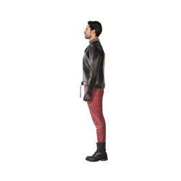Disfraz Punky Años 80 para Hombre Adulto con Chaqueta de Cuero Simulado con Tachuelas y Pantalón Estampado Escocés Rojo XS-S Disfraz Punky Años 80 para Hombre Adulto con Chaqueta de Cuero Simulado con Tachuelas y Pantalón Estampado Escocés Rojo XS-S