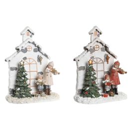 DKD Home Decor Figura de Navidad Tradicional Casa LED con Pilas Lr44 Resina Multicolor 9x21x16.5cm Paquete de 2 Unidades