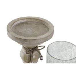 DKD Home Decor Portavelas Romántico de Mango y Cristal Natural Transparente 13x32x13 cm (2 Unidades)