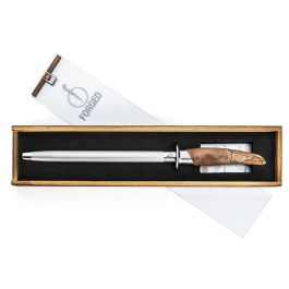 FORJADO Afilador de acero VG10 Mango de madera de raíz Largo 43,5 cm