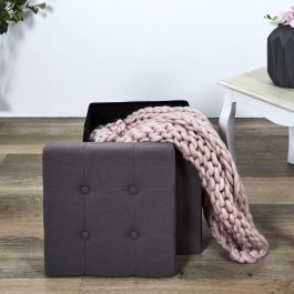 Home Deco Factory Caja-Puf Plegable Eleonor Gris con Almacenamiento 38x38x38 cm