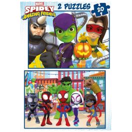 Educa 19296 Puzzle 2x20 Piezas Spidey & His Amazing Friends - Spiderman para Niños +3 Años, Piezas Grandes y Seguras 28x20 cm