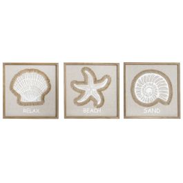 DKD Home Decor Hangzhou design 26b Cuadro Mediterraneo Natural Blanco Yute MDF 40 x 40 cm (3 Unidades) Precio: 21.49999995. SKU: B1JR8WPQJX
