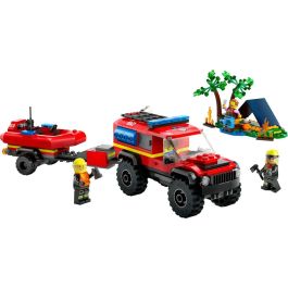 LEGO 60412 City Camión de Bomberos 4x4 y Bote Salvavidas, Juguete con Barco, Remolque y Minifiguras