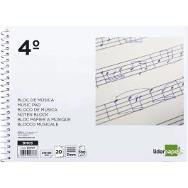 Liderpapel Bloc de Música Pentagrama 3mm Cuarto 20 Hojas 100g/m2 Apaisado