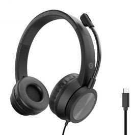 Conceptronic POLONA05BC Auriculares Headset Estéreo USB-C Negro con Micrófono Flexible Omnidireccional y Reducción de Ruido