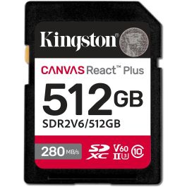 Kingston Tarjeta SDXC Canvas React Plus 512GB Clase 10 UHS-II U3 V60 Lectura 280MB/s Escritura 150MB/s Precio: 212.50000035. SKU: B1G7KMZZ94