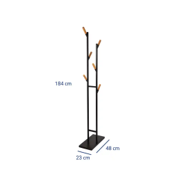 Maul Perchero de Pie Metalico y Madera 6 Colgadores Negro 1840x480x230 mm