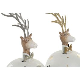 DKD Home Decor Figura de Reno Alpino con Cascabel, de Metal, Varios Colores (Blanco, Dorado, Plateado), 12x12x22 cm, Pack de 4 Unidades