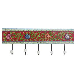 DKD Home Decor Perchero de Pared Estilo Indio Multicolor Blanco Mango y Cerámica Pintado a Mano 2 Unidades 5 x 17.5 x 48.5 cm