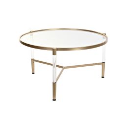 DKD Home Decor Mesa Centro Glam Dorado Transparente de Metal Acrílico Desmontable 87 cm Ancho x 50 cm Alto x 87 cm Largo