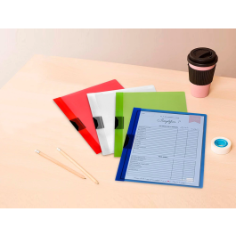 Liderpapel Carpeta Dossier Pinza Lateral Polipropileno DIN A4 Rojo Translucido con Pinza Deslizante