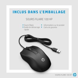 HP Mouse con Cable 100, Diseño Ambidiestro Ergonómico para Comodidad Todo el Día y Movimientos Fluidos