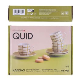 Quid Set 6 Tazas con Plato Porcelana Kansas 9 cL Verde Ceramica Decorado