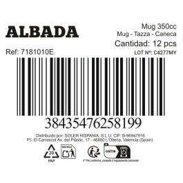Inde Mug Albada 350 cc - Taza de cerámica 8 cm Ancho x 9,4 cm Alto x 12 cm Largo (48 Unidades)