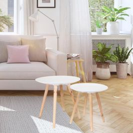 Home Deco Factory Juego de 2 Mesas Nido Mirage con Relieve Blancas MDF Pino 49.5 cm