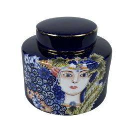 DKD Home Decor Jarrón Decorativo de Porcelana Shabby con Diseño de Cara, Colección Margot, Multicolor Azul 17x17x16 cm
