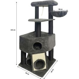 GUILY Rascador para gatos gris oscuro - 50 x 50 x 141 cm - Gris oscuro - 2 plataformas, 1 percha, 1 cabaña, 1 rampa, 1 túnel GUILY Rascador para gatos gris oscuro - 50 x 50 x 141 cm - Gris oscuro - 2 plataformas, 1 percha, 1 cabaña, 1 rampa, 1 túnel