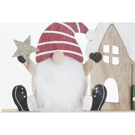 DKD Home Decor Set Decoración Navidad Tradicional Roja Verde Blanca Natural 4x20x26 cm Surtido (4 Unidades) Madera Poliéster