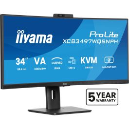 Iiyama Monitor XCB3497WQSNPH-B1 Curvo VA UWQHD 34'' Cámara 5MP Windows Hello KVM USB-C 95W Precio: 440.69000052. SKU: B1AXF9AREH