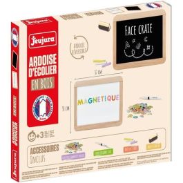 Jeujura JEU3225280881102 Pizarra Escolar de Madera Magnética Doble Cara para Tiza y Rotulador Borrable