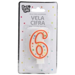 Party Time Vela de Aniversario Número 6 Decorada con Círculos y Estrellas, con Pincho para Tarta, 9,5 cm