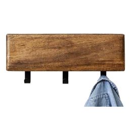 DKD Home Decor Perchero de Pared Urban Marrón 2 Unidades, 3 Ganchos Redondeados, Madera Mango y Hierro, Colección Softedges, 38x16x5 cm