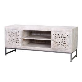 Giner y Colomer Mueble Tv Madera de Mango y Patas de Metal Blanco Envejecido