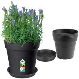 Elho 6811701443341 Set 5 Macetas Green Basics con Plato Negro - Ø17 x Al15,7 cm + Plato Ø14 cm - 4 L