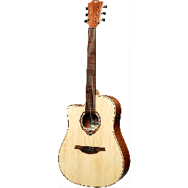 Lag Guitarra Electro-Acústica Dreadnought Cutaway Zurdos Natural Tapa Abeto Engelmann Macizo 6 Cuerdas